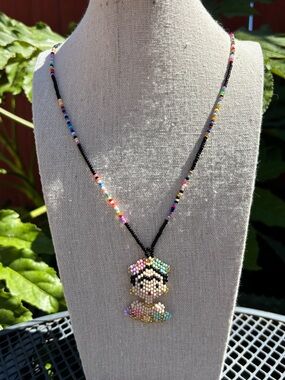 Handmade Multicolor Beaded Frida-Inspired Pendant Necklace